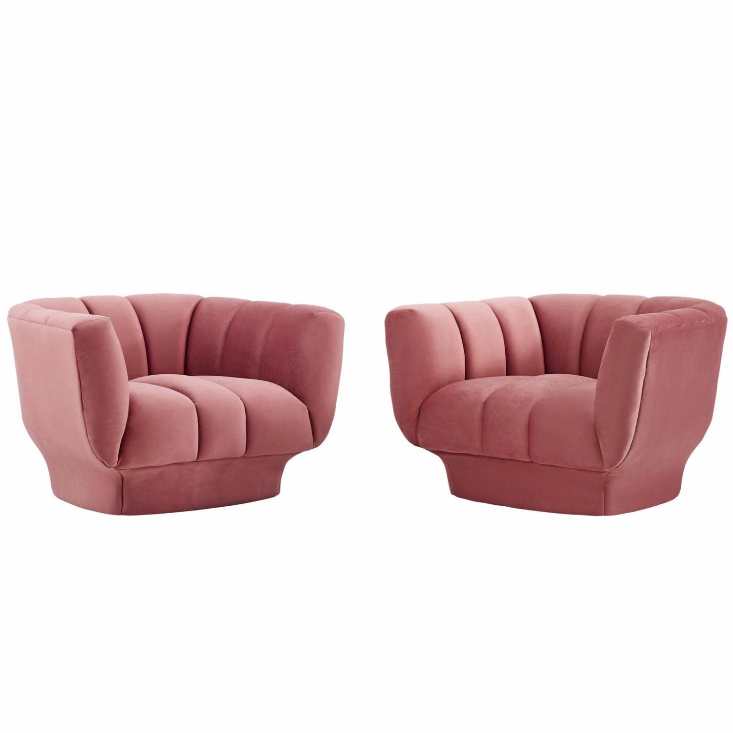 Modway Entertain Vertical Channel Tufted Performance Velvet Armchair Set Of 2, Dusty Rose